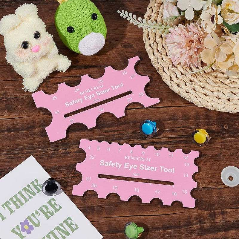 BENECREAT 2Pcs Wood Safety Eyes Sizer Tool, 4~32mm Pink Eye Measuring Ruler, Plush Bear Eye Installation, Doll Crochet Tool, DIY Craft Tool Set - Image 5